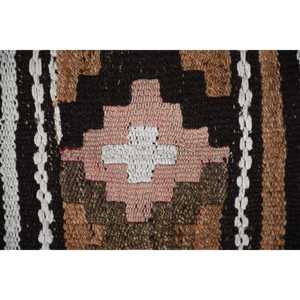 Turkish Rug, 2.5x10.5 ft Runner Rug, <b>Brown</b> Black Kilim <b>Wool</b> Rug - Product Image 5