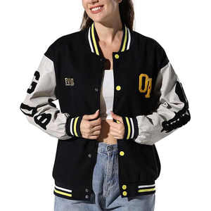 Veste Varsity Femme Blouson Bomber Respirant Vintage Unisexe Streetwear Manteaux avec Patchwork Hipster Utility Tops - Product Image 1