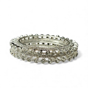 Premium Quality <b>Women's</b> <b>Bangle</b> Set Oval Cut Pearl Design <b>Silver</b> Finish Wedding Trendy Style Wholesale for Global Export - Product Image 5