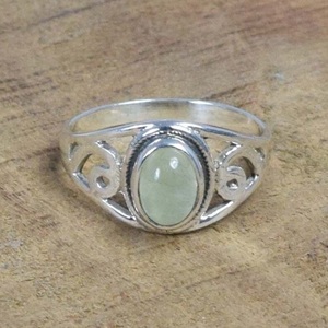 Prehnita verde natural 925 plata esterlina filigrana ovalada diseñador anillo de piedras preciosas junio piedra natal regalo de Navidad - Product Image 1