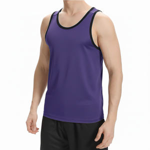 Débardeur sans manches en maille pour homme, style athlétique et urbain, col rond, coupe ajustée, respirant, séchage rapide, couleur unie, coton et élasthanne, grande taille - Product Image 1