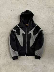 Sweat à capuche zippé unisexe gris ample brodé Top Y2k Retro Street Hommes Femmes Hip Hop Hoodie Y2k Street Hight Premium Quality - Product Image 3