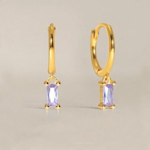 Alexandrite Dangle Hoop <b>Earrings</b> - 925 Sterling Silver Baguette Shape Gemstone <b>Earring</b>, Faceted Gemstone Stylish Women Jewelry - Product Image 1