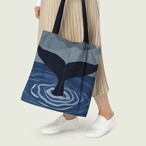 Sac fourre-tout thème océan baleine spermatique mignon, grande capacité, fermeture éclair, résistant à l'eau, écologique, brodé, couleur unie pour printemps/été - Product Image 6
