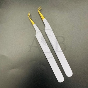 Pinces à cils fines en or blanc 90 45 degrés, en acier inoxydable, logo personnalisé, forte adhérence, pinces à cils pour extensions de cils - Product Image 4