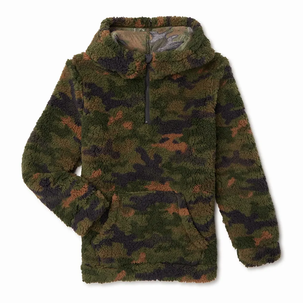 Youth Sherpa Hoodies Camo Style Fancy Wholesale Boys Outdoor Fashionable Sherpa Plus Size Hoody With Custom Design