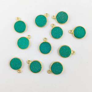 Vert Druzy Or Plaqué Lunette En Gros Pendentif Rond Agate Naturelle Druzy Gemstone Charme Bijoux - Product Image 1