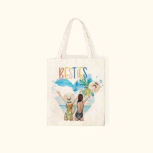 Women's Customized Besties' Back <b>Beach</b> Holiday Style <b>Canvas</b> Handbag Durable Cotton for Summer Open Closure Reusable Cotton - Product Image 2