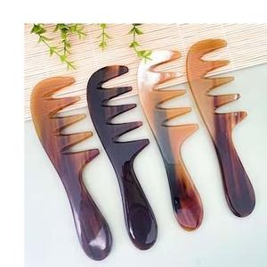 Peigne en corne de buffle antistatique naturel, fait à la main, pour le massage des cheveux et de la barbe - Product Image 2