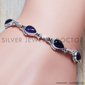 Bracelet fin de tennis halo en pierre précieuse améthyste semi-précieuse fait à la main pour femmes filles cadeau certifié en argent sterling 925 massif - Product Image 3