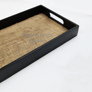 <b>Rustic</b> Wooden Serving Tray with Burlap Base Farmhouse Decorative Tray, <b>Coffee</b> <b>Table</b> Organizer, Natural Home Decor Handmade Tray - Product Image 1