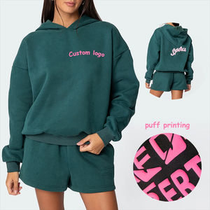 Sweat à capuche teint uni pour femmes 100% coton tenue décontracté d'hiver Logo personnalisé manches longues nouveaux hauts à la mode pour les femmes - Product Image 1