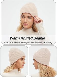 Chunky <b>Knit</b> Silk Satin Lined Beanie Soft Warm Winter <b>Hat</b> for Men & <b>Women</b> - Product Image 6