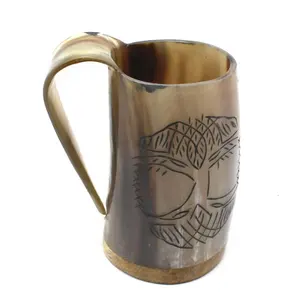 100% taza de cuerno de búfalo Natural, tazas de cuerno Vikingo, regalos de estilo vikingo para hombres, taza de cerveza de cuerno para beber