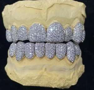Grillz de qualité supérieure, sur mesure, plaqués rhodium, en argent 925, pour le style hip-hop, ensemble haut et bas avec placage de haute qualité - Product Image 2