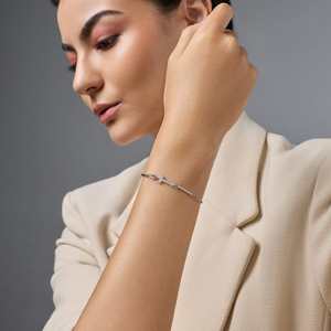 92.5 <b>Silver</b> Tennis <b>Bracelet</b> 188419 Rhodium Plated <b>Charm</b> <b>Bracelet</b> with Cross Key Shape Featuring Diamond Zircon for Gifts Parties - Product Image 3