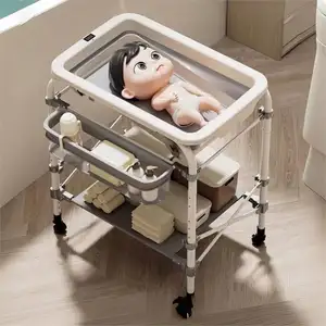 Table à langer multifonction pour bébé avec baignoire Station à langer pliable pour bébé avec plateau de rangement
