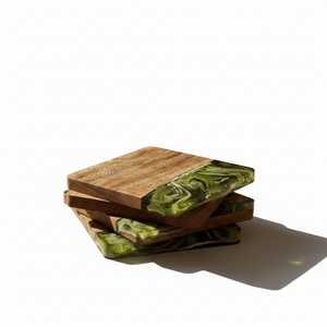 Posavasos de Resina Epoxi de Madera con Diseño de Olas, Hechos a Mano, de Alta Calidad, Pulidos, Ecológicos, Modernos, con Temática Oceánica, Estilo Costero Único para Mesa - Product Image 1