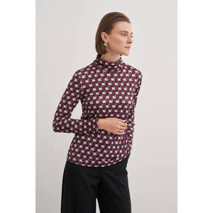 เสื้อเบลาส์ลายปกแมนดารินสีพลัมสำหรับใส่ทำงานแบบลำลอง - Product Image 2