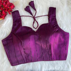 Blusa moderna de verano de Zimi Chu Slub Strach Material con hermoso nudo Patrón abierto frontal Estilo formal Listo para usar - Product Image 2