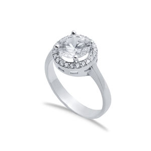 แหวนคลัสเตอร์หิน CZ ทรงกลมงานฝีมือตุรกีขายส่งเครื่องประดับเงินแท้ 925 - Product Image 1