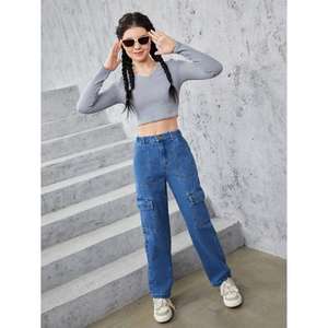 Jean cargo utilitaire femme Stone Blue Y2K taille haute extensible écologique durable de luxe multi-poches pour tenue urbaine décontractée – Plusieurs tailles - Product Image 5