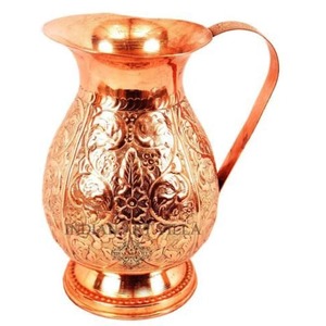 Pure <b>copper</b> <b>jug</b> used for storing drinking water overnight ensures natural purification improves taste and enhances wellness - Product Image 2
