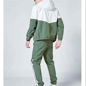 Survêtement en nylon à capuche décontracté d'hiver personnalisé, pantalon et veste empilés, cordon de serrage, deux pièces coupe-vent pour hommes - Product Image 4