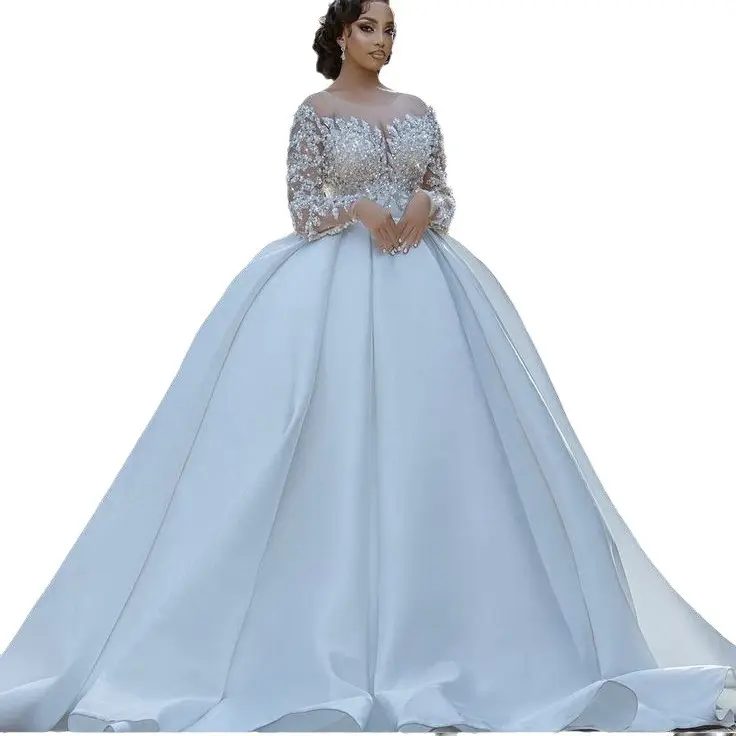 Vestidos de noiva de sereia ODM OEM 2024 lantejoulas vestido de noiva de renda francesa para mulheres