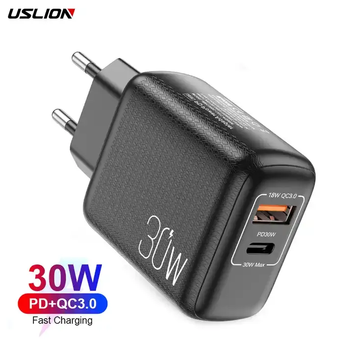 USLION 30W PD+QC3.0 USB Type C Dual Port Fast Wall Charger Portable Mobile Phone Adapter For iPhone 13 12 for Samsung