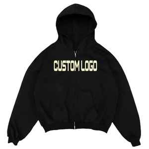 Sudaderas con capucha para hombre de gran venta personalizadas sin cordón con cremallera de alta calidad 100% algodón liso de gran tamaño Fleece Fit Boxy para invierno - Product Image 3