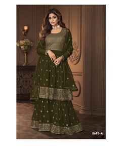 Tenue de mariage élégante en Faux Georgette, miroir en aluminium, travail Salwar Kameez Type Sharara, costume robe pakwanaise pour femmes - Product Image 1