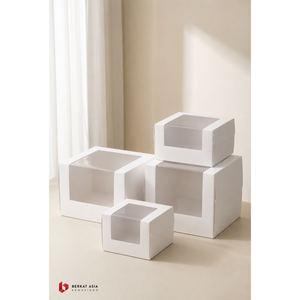 กล่องเค้กแบบมีหูหิ้ว สีขาว สำหรับเบเกอรี่ เกรดอาหาร ขนาด 20x20x15 ซม. รับทำโลโก้ตามสั่ง - Product Image 2