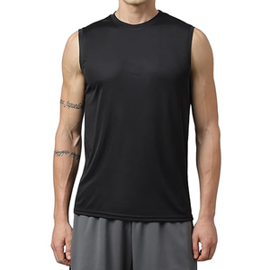 Camiseta sin mangas ajustada para hombre, camiseta musculosa de poliéster transpirable de secado rápido para deportes, gimnasio, correr, trotar, estilo informal - Product Image 1