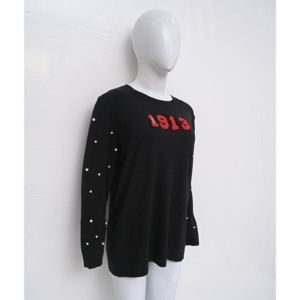 เสื้อสเวตเตอร์ปักลายของผู้หญิง, เสื้อกันหนาวทรงหลวมใส่สบายสีดำไซส์ใหญ่พิเศษสำหรับผู้หญิงน้ำหนักเบาใส่สบาย - Product Image 5