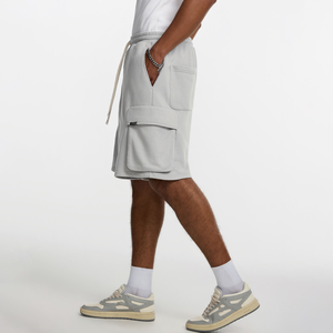 Shorts décontractés pour hommes personnalisés, 350 g/m², tissu éponge français, poches 3D, coton lourd, streetwear, taille élastique, service OEM - Product Image 5