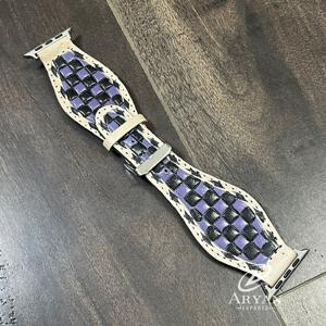 Bracelet de montre en cuir à carreaux authentique vintage, nouveau bracelet en cuir ciselé à la main avec boucle en métal, universel pour diverses marques de montres intelligentes - Product Image 1