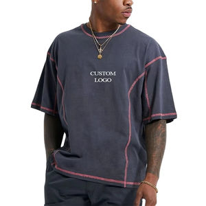 100% algodón contraste puntada camiseta de gran tamaño de talla grande para hombre camiseta personalizada cuello redondo hombro caído hombres contraste puntada camiseta - Product Image 4