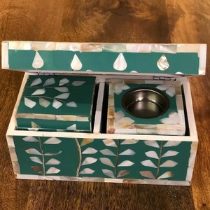 Black Inlay <b>Floral</b> Pattern Bakhoor <b>Box</b> Set With Small Incense Burner and Small <b>Box</b> for Oman and Dubai - Product Image 3