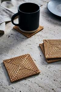 Handwoven Rattan <b>Round</b> Coasters with Holder Pottery Insulated Heat Woven <b>Placemats</b> Eco-Friendly Coaster Set - Product Image 6