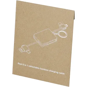 Sustainable 6-in-1 Charging <b>Cable</b> <b>Reel</b> Bamboo and Rubber Key Chains Eco-Friendly Gadgets - Product Image 2