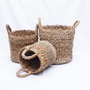 Ensemble de paniers de rangement en écorce de bananier naturelle, tressage épais, poignée en forme d'arche, pot cylindrique, décoration artistique pure pour la maison, artisanat - Product Image 1