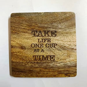 Dessous de verre en bois de bambou carré rond personnalisé de logo de gravure laser naturelle écologique pour boire - Product Image 1