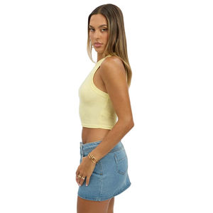 Top court en maille côtelée pour femme, coupe ajustée, jaune clair, sans col, respirant, écologique, best-seller - Product Image 3