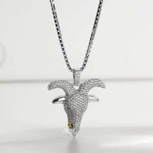 Pendentif pour homme en or blanc 10 carats entièrement glacé, design de chèvre personnalisable, diamants VVS de laboratoire brillants D incolore pour cadeau Hip Hop - Product Image 3