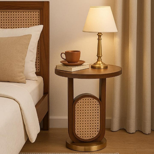 Solid Wood Modern Style Side Lamp Table with Lower <b>Shelf</b> Durable and Smart <b>for</b> Bedroom or Hotel Brown - Product Image 1