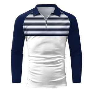 Polo con cuello en V a rayas a la moda para hombre, nuevo estilo, bloque de Color, camiseta de negocios, camiseta de talla grande de tendencia superior de Golf - Product Image 4