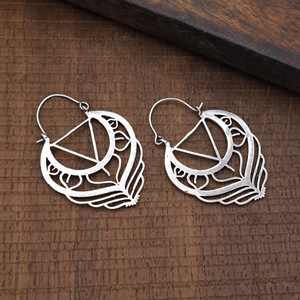 Vente en gros 925 argent Sterling feuille boucle d'oreille Mandala géométrique cerceaux accessoire de mode pour les femmes cadeau - Product Image 2