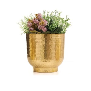 Maceta de Metal con acabado brillante dorado, diseño en relieve, forma redonda, interior, exterior, decorativa, hogar, balcón, maceta para decoración de jardín - Product Image 6