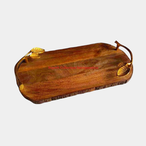 ถาดเสิร์ฟอาหารทำจากไม้ธรรมดาถาดเสิร์ฟอาหารแบบหรูหราพร้อมด้ามจับโลหะสีทองถาดเสิร์ฟขนม - Product Image 6